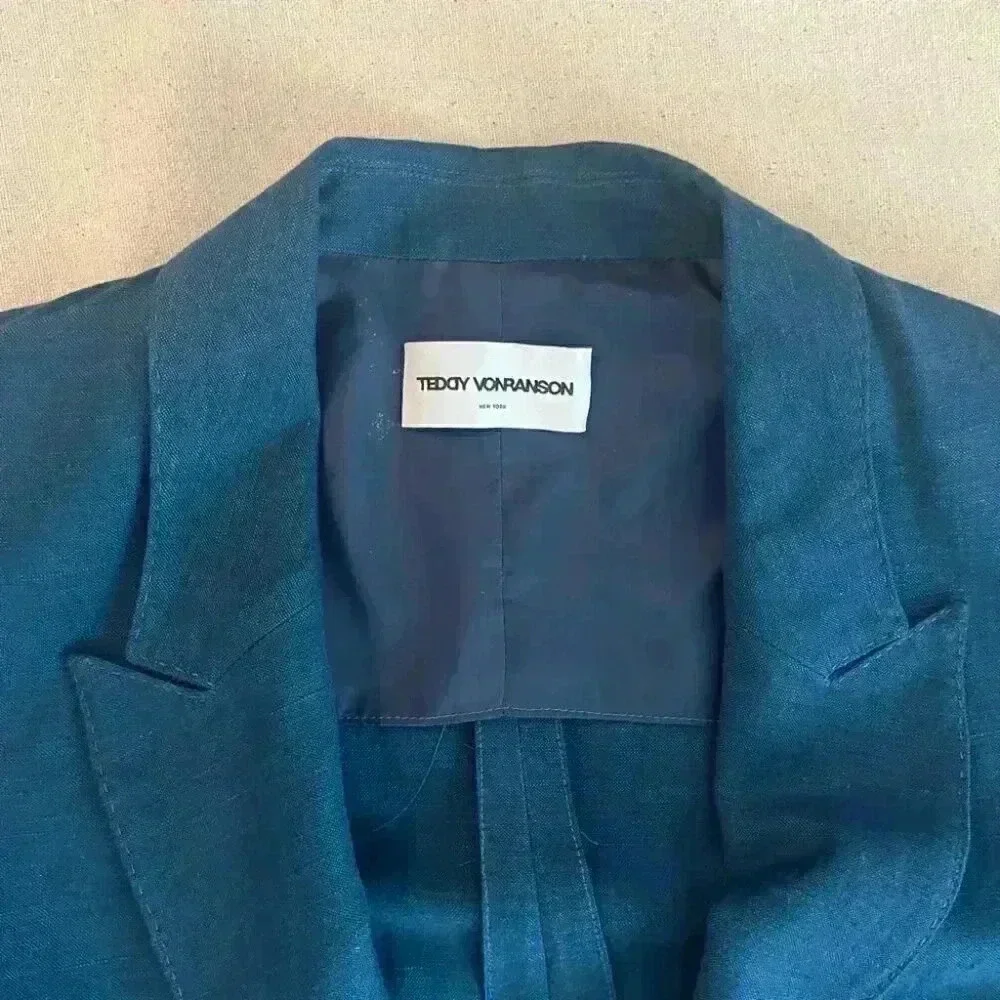 Teddy Voranson | SB Peak Lapel Linen Blazer - Azure / Sz 42R [NWT] - Picture 6 of 9